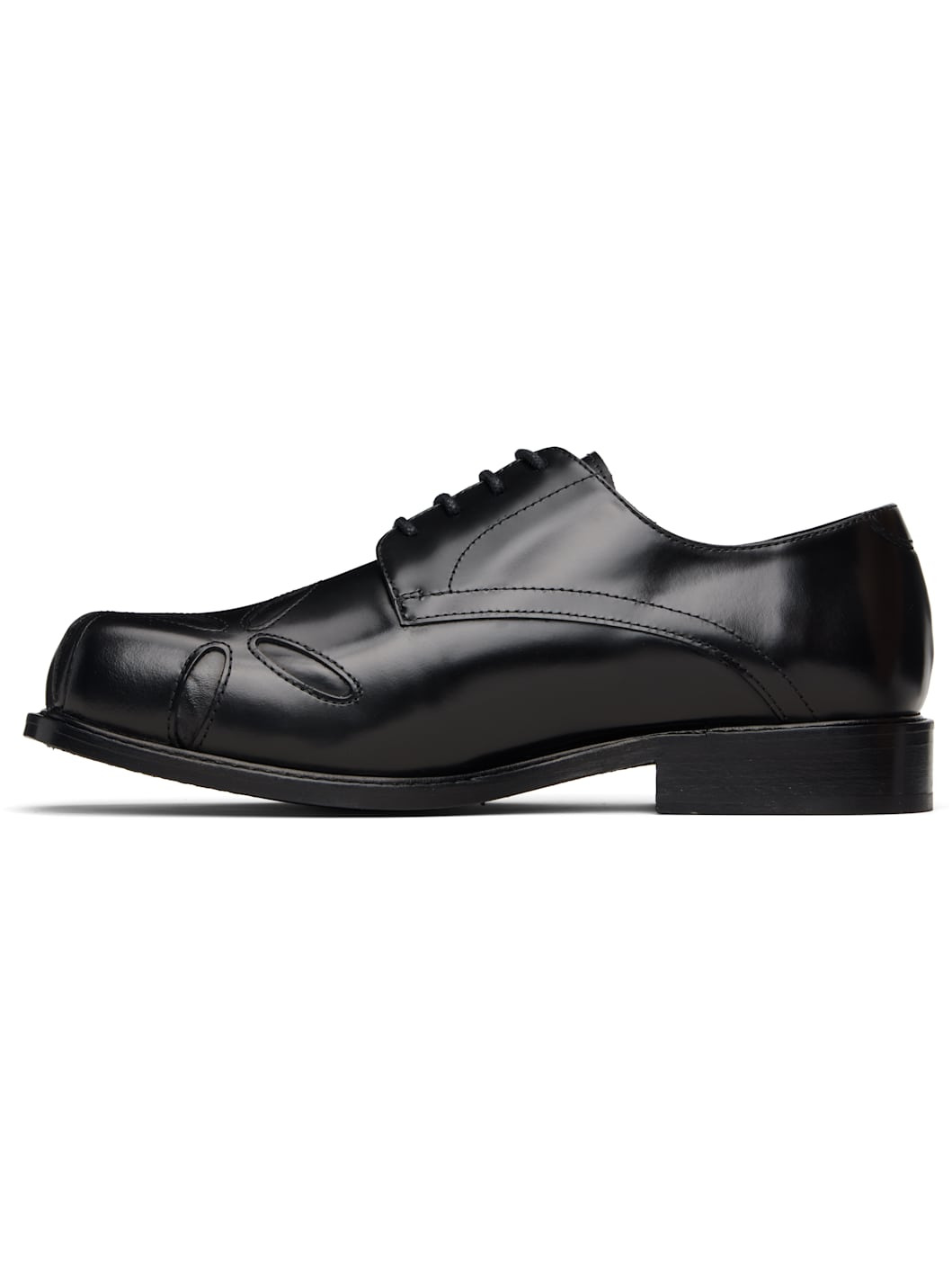 Black Slashed Square Toe Derbys - 3