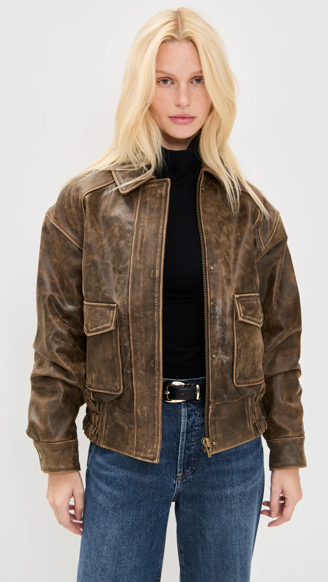Veda Daphne Leather Bomber Jacket - 1
