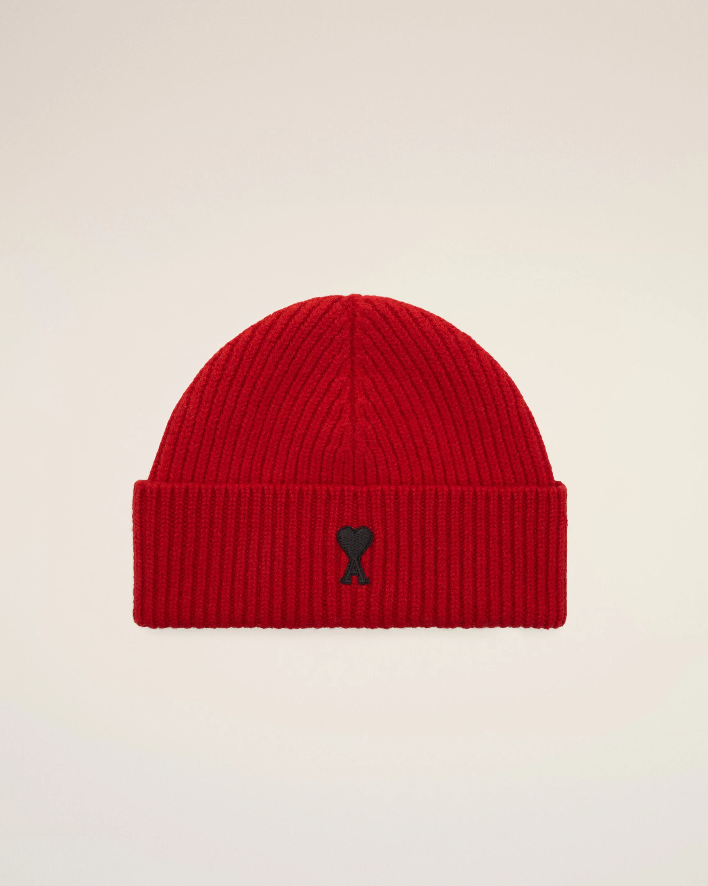 RED WOOL BEANIE WITH AMI DE COEUR - 1