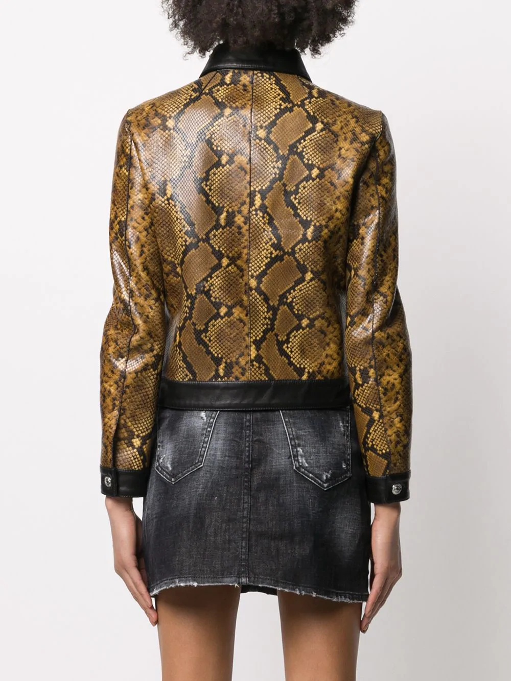 snakeskin effect contrast leather jacket - 4