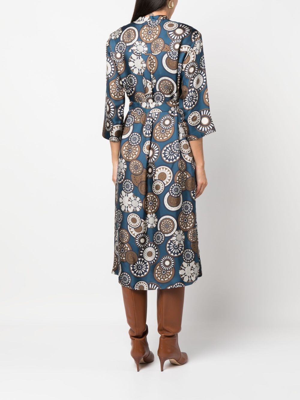 graphic-print belted silk midi dress - 4