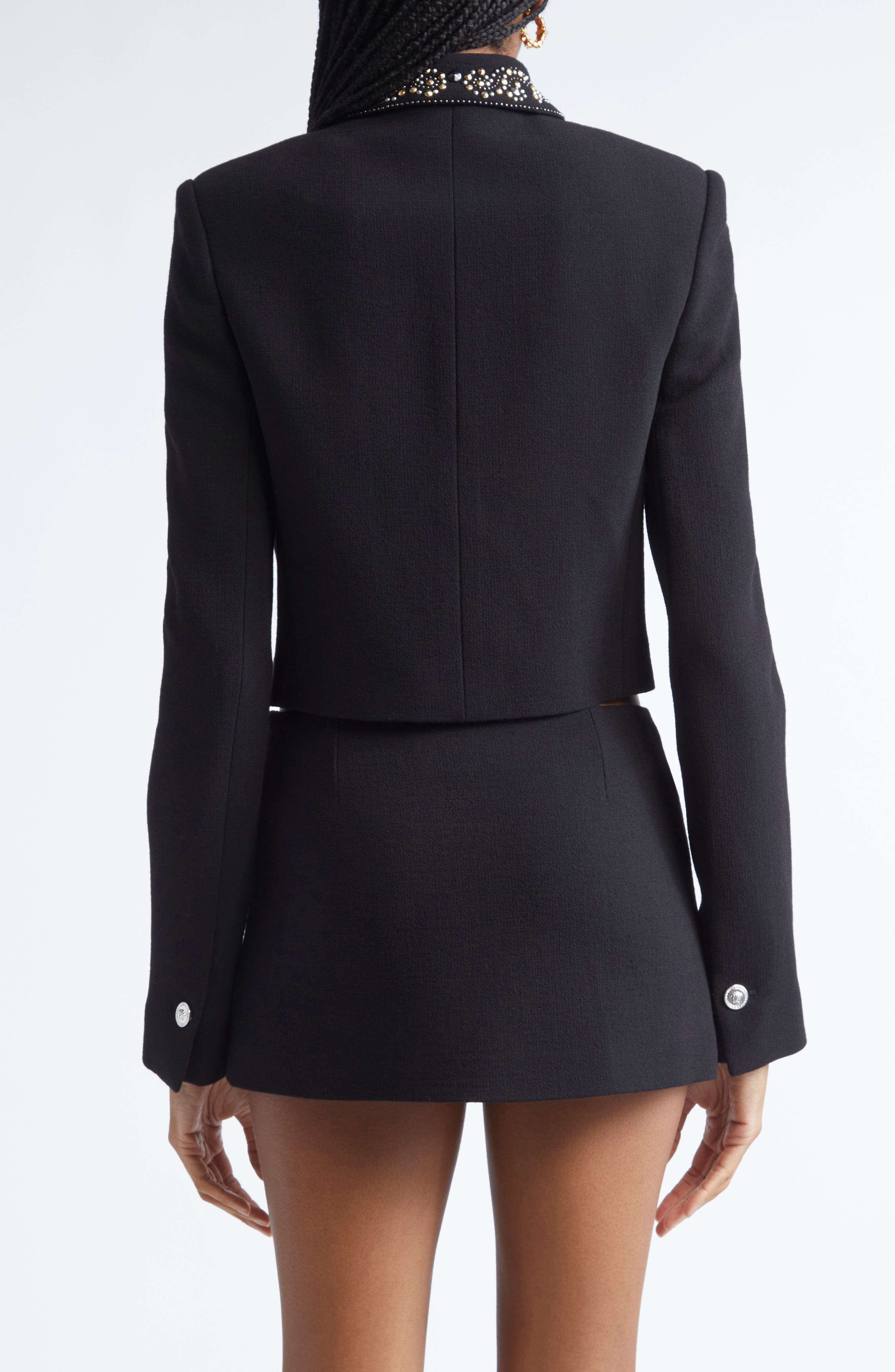 Versace Embellished Wool Blend Crepe Crop Jacket in Black at Nordstrom - 3