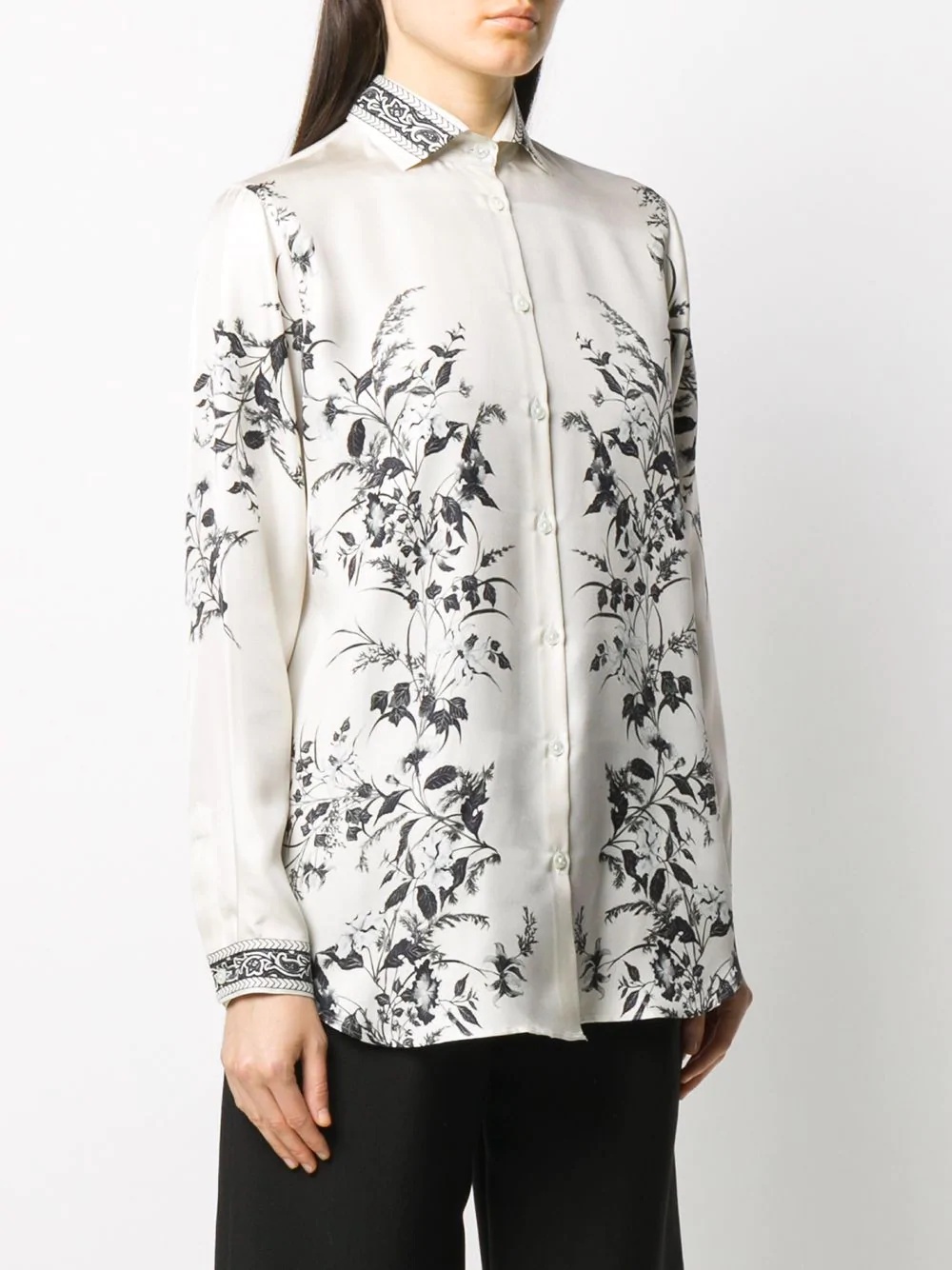 long sleeve floral print silk shirt - 3