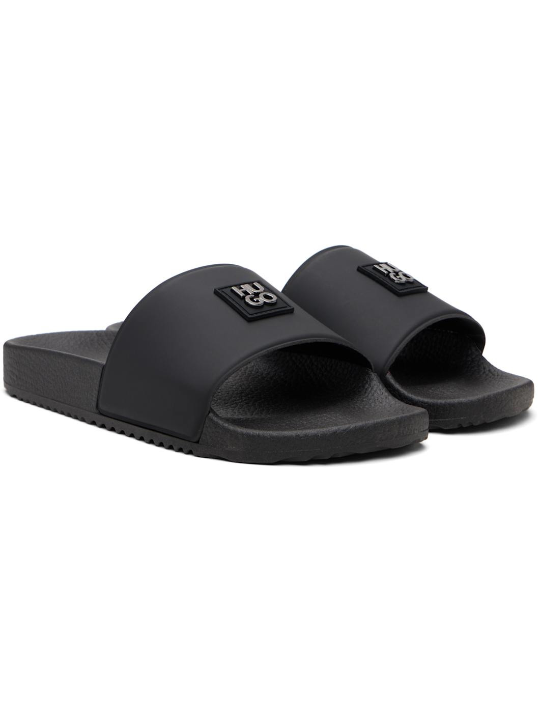 Black Contrast-Logo Strap Slides - 4