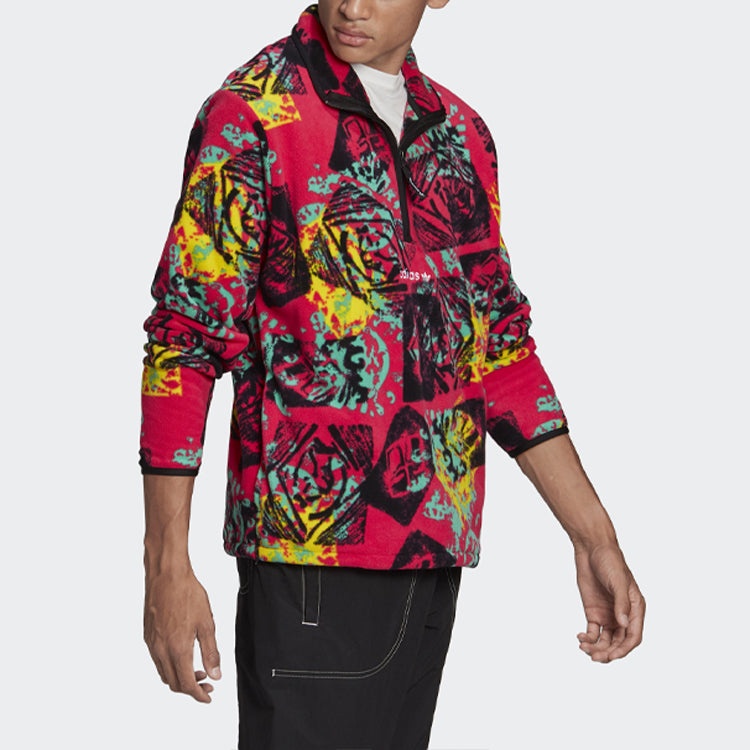 adidas originals MENS Adv Hz Aop Logo Printed Half Zip Fleeced Stand Collar Multicolor GP5926 - 4