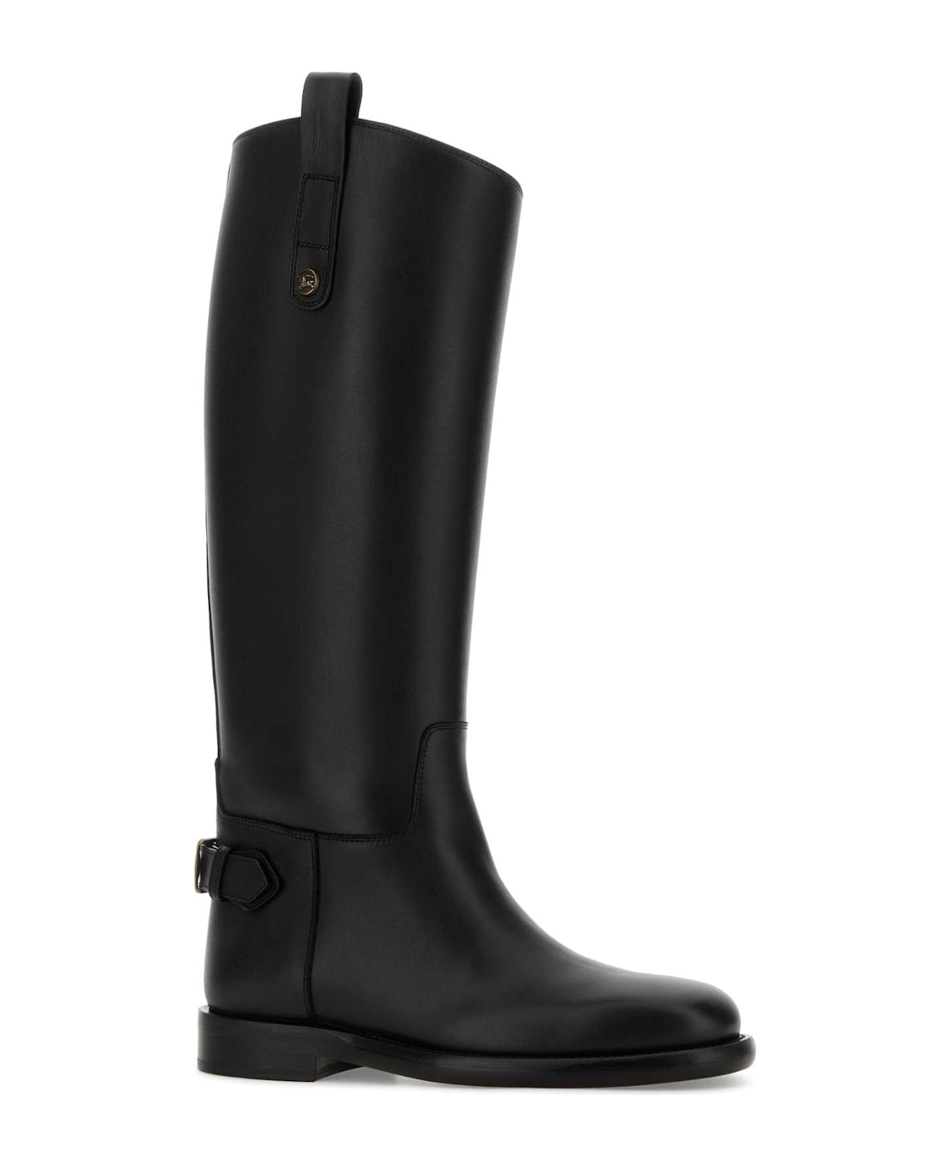 Black Boots With Side Logo Plaque In Leather Woman - 2