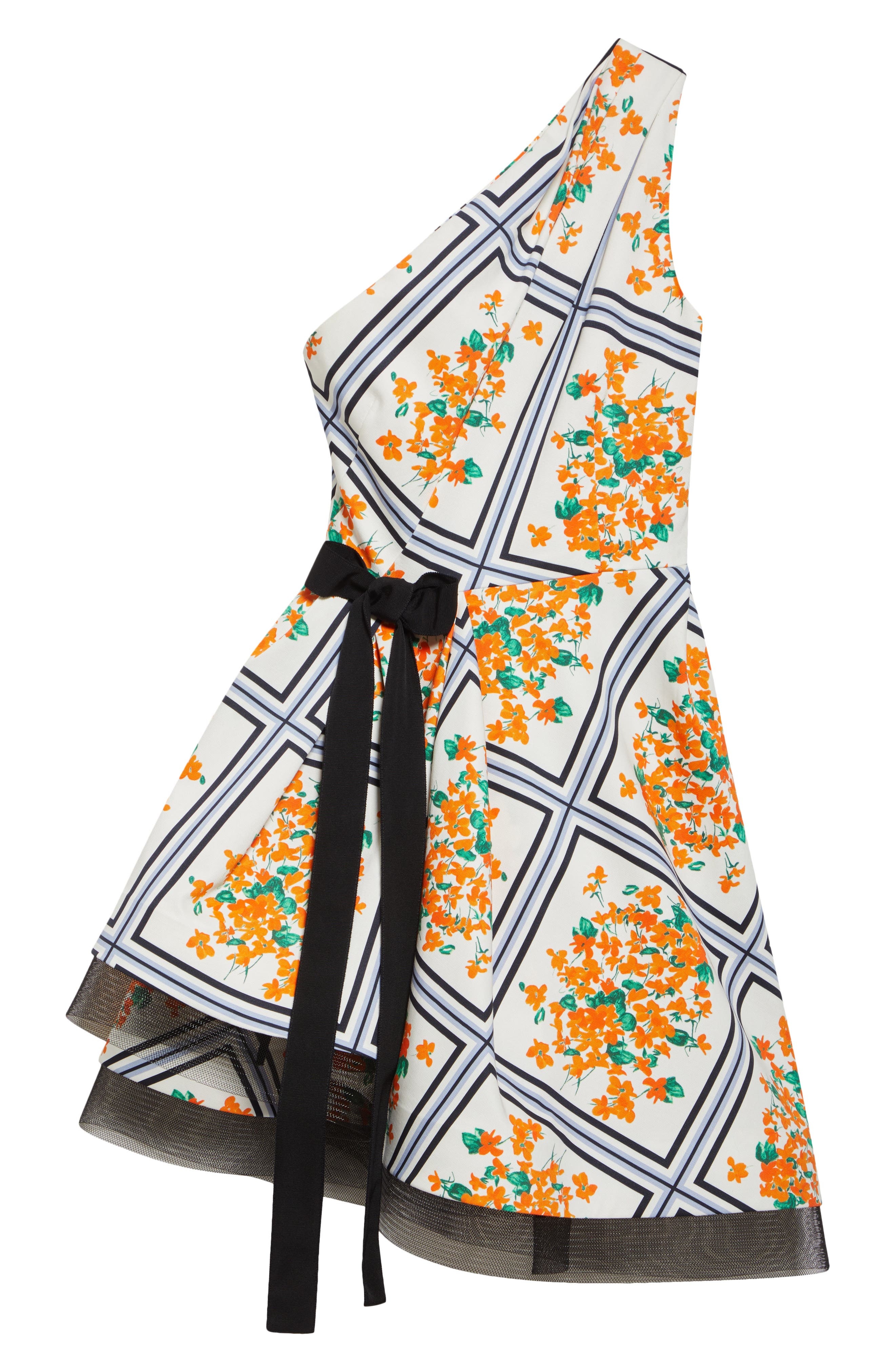 Carolina Herrera One-Shoulder Asymmetric Faille Minidress in White Multi at Nordstrom - 6