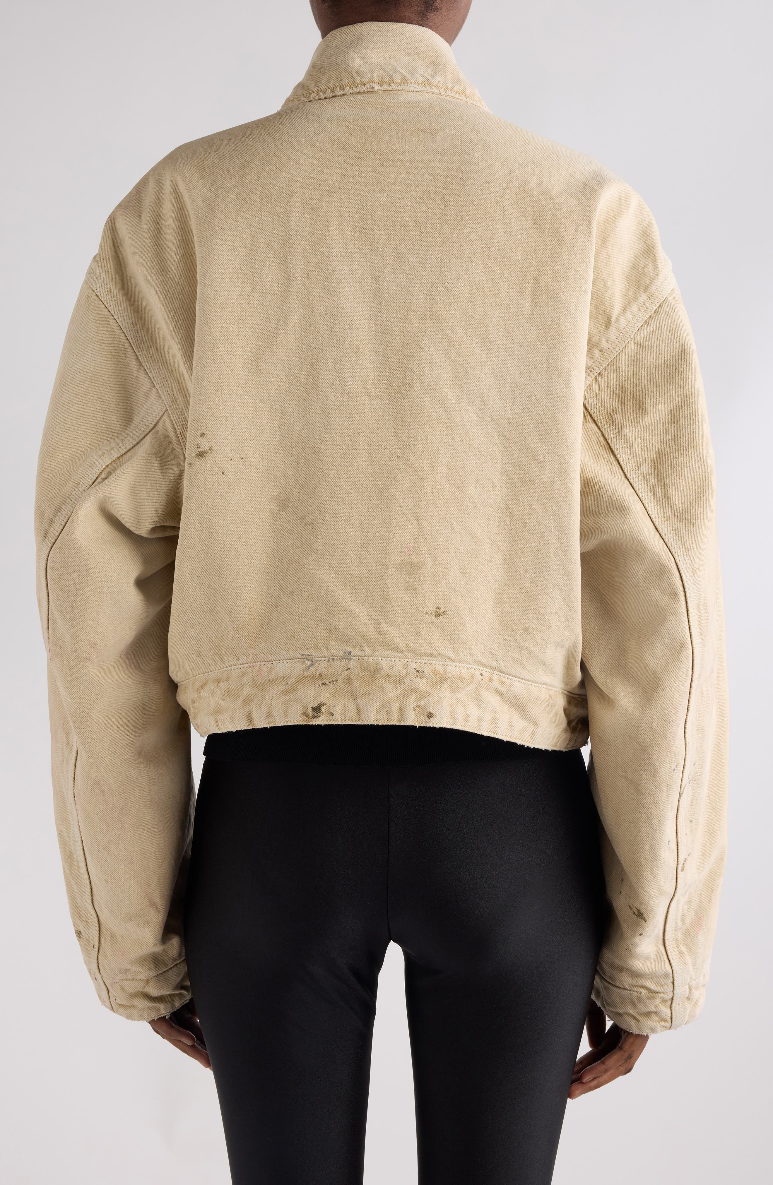 Balenciaga Distressed Cotton Twill Workwear Jacket in 9501 Beige at Nordstrom - 2