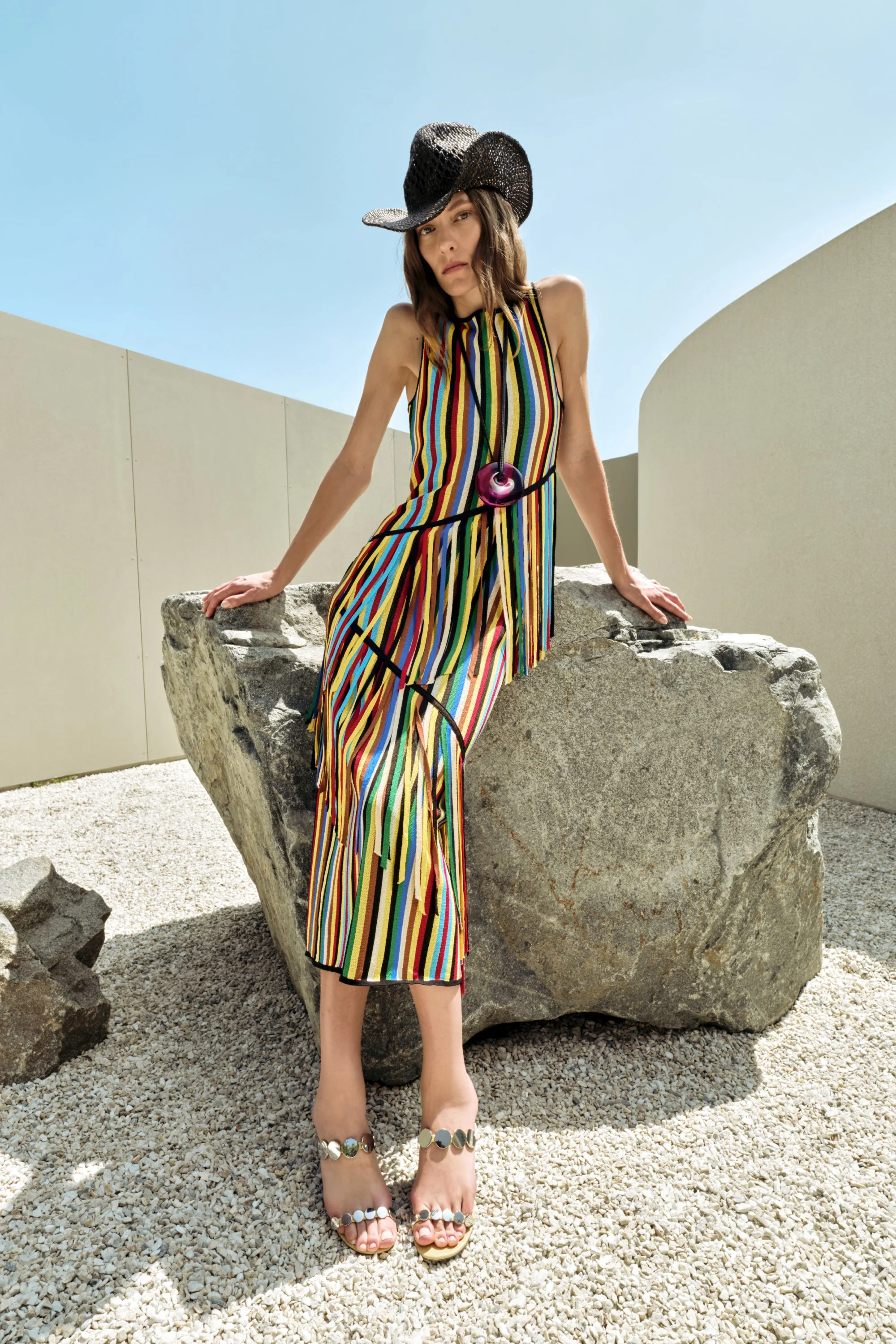 Spiral Knit Dress In Primary Stripe - 1