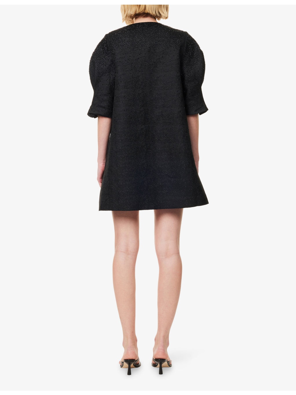 Bead-Embellished Puff-Sleeve Woven Mini Dress - 4