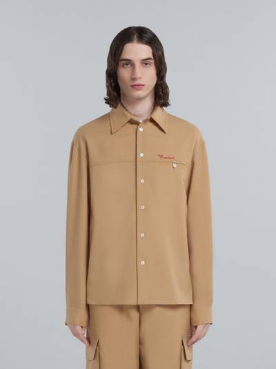 Marni BEIGE TROPICAL WOOL SHIRT WITH EMBROIDERED LOGO outlook