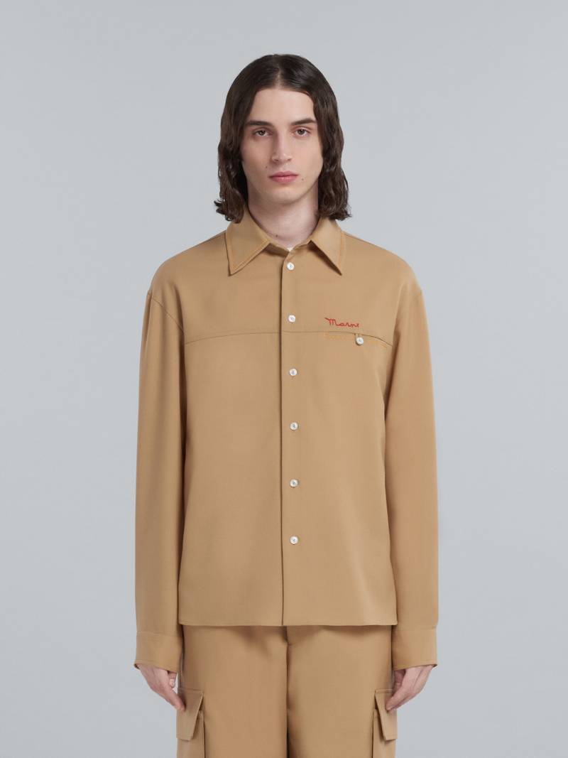 Marni BEIGE TROPICAL WOOL SHIRT WITH EMBROIDERED LOGO outlook