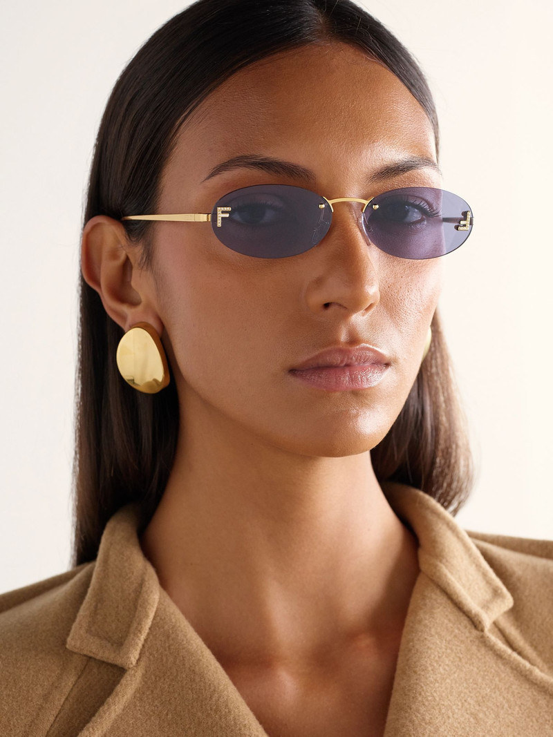 FENDI Rimless oval-frame crystal-embellished gold-tone sunglasses Gold outlook