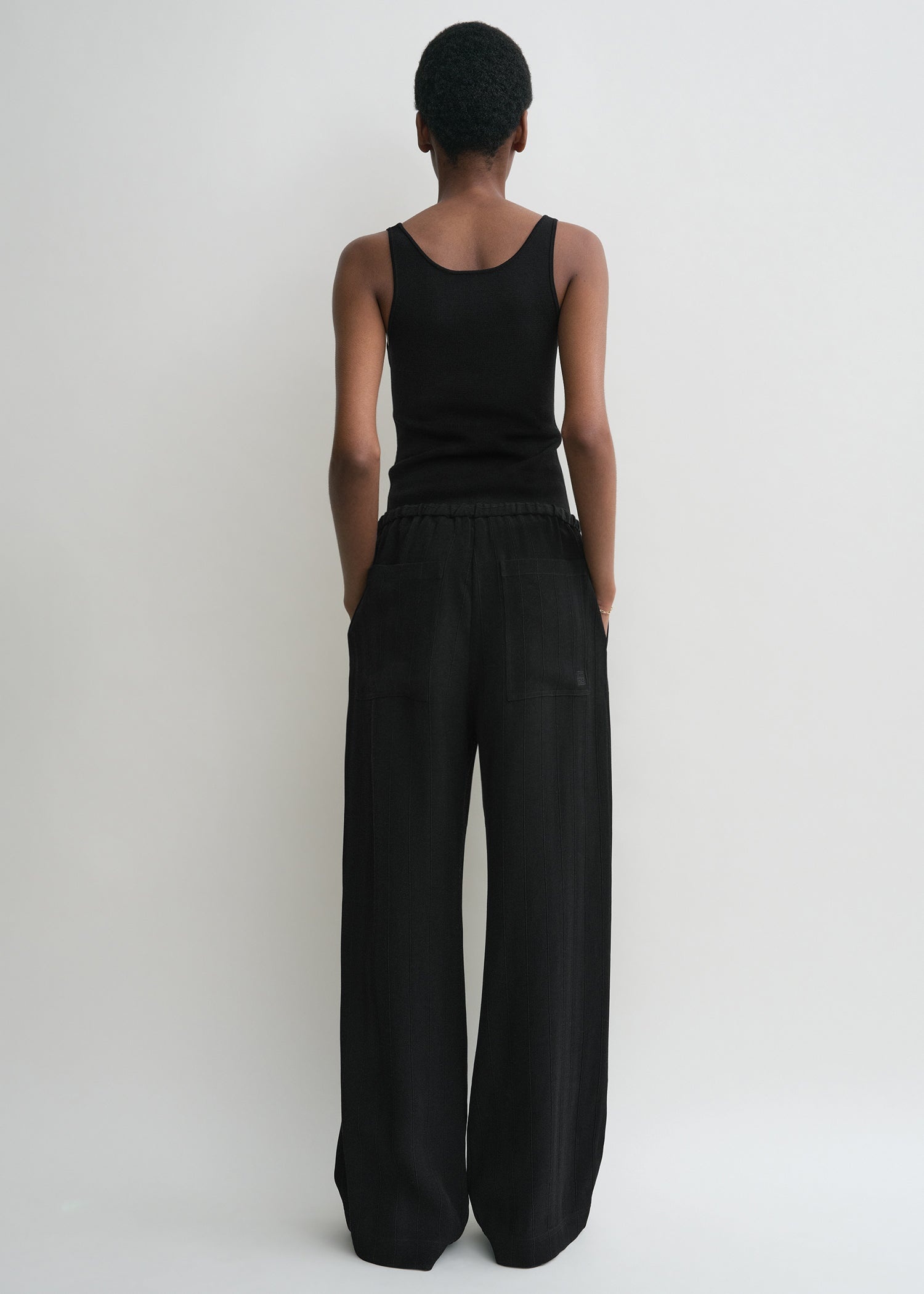 Woven stripe drawstring trousers black - 4