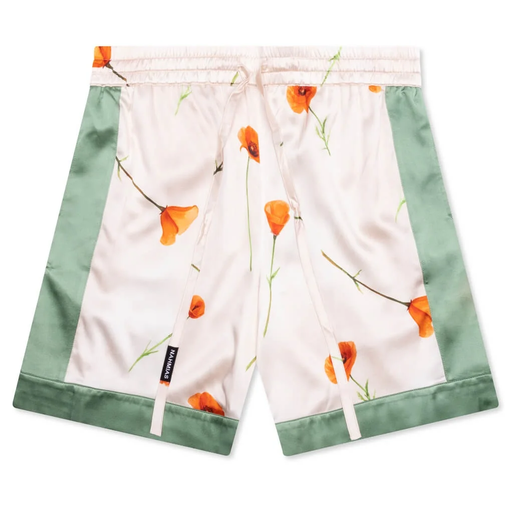 COLOR BLOCK SILK SHORTS - POPPY IVORY - 1