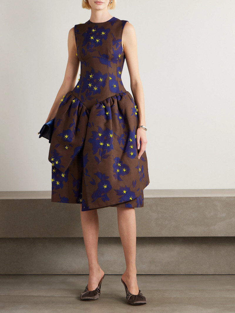SHUSHU/TONG Asymmetric Embellished Gathered Printed Taffeta Dress outlook