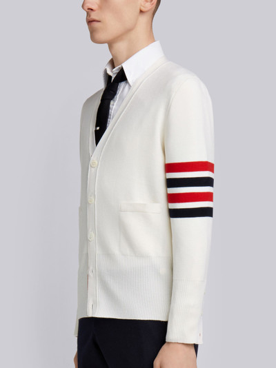 Thom Browne White Milano Stitch Fine Merino Wool 4-Bar V-Neck Cardigan outlook