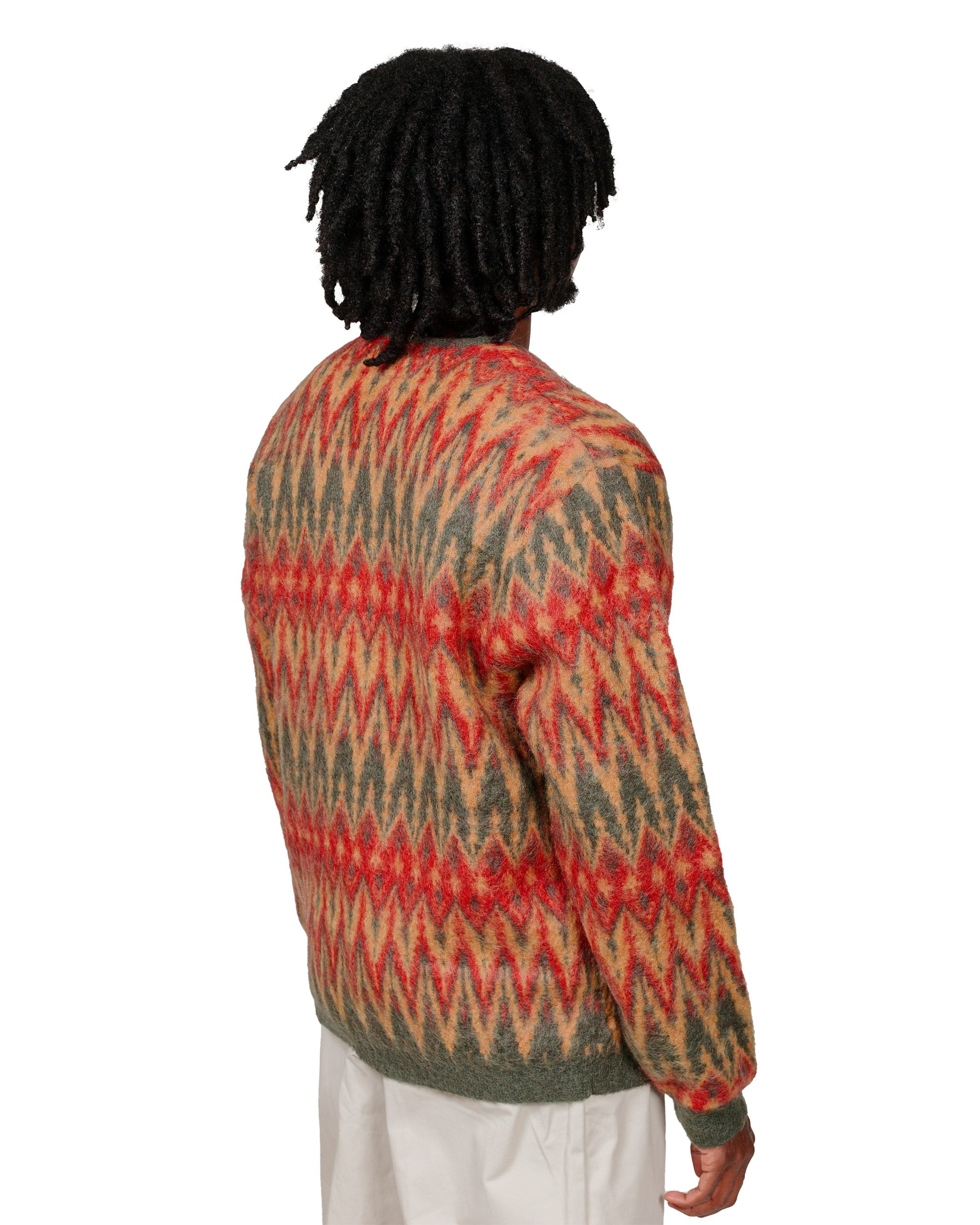 Cardigan Double Jacquard Chevron Pattern Green - 3