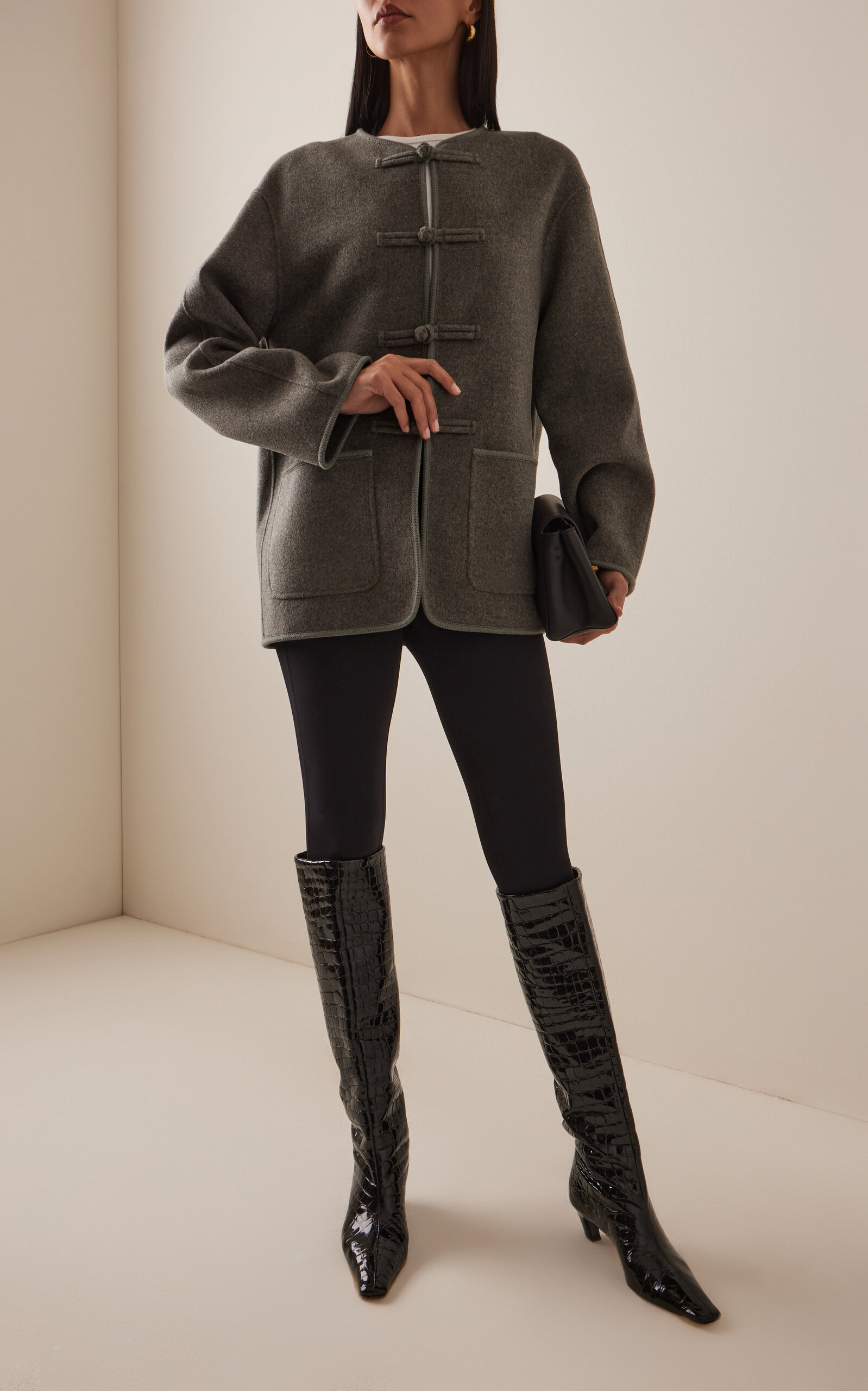 Mandarin closure double-faced jacket grey - 3