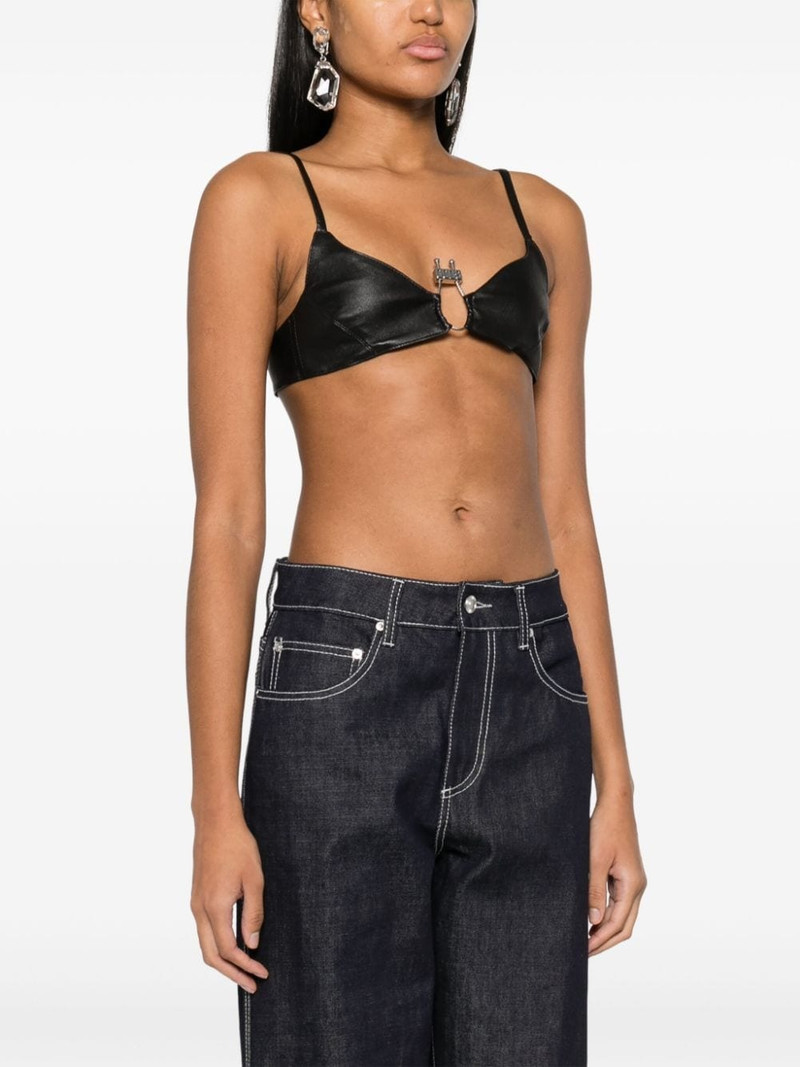 logo-plaque leather bralette 3