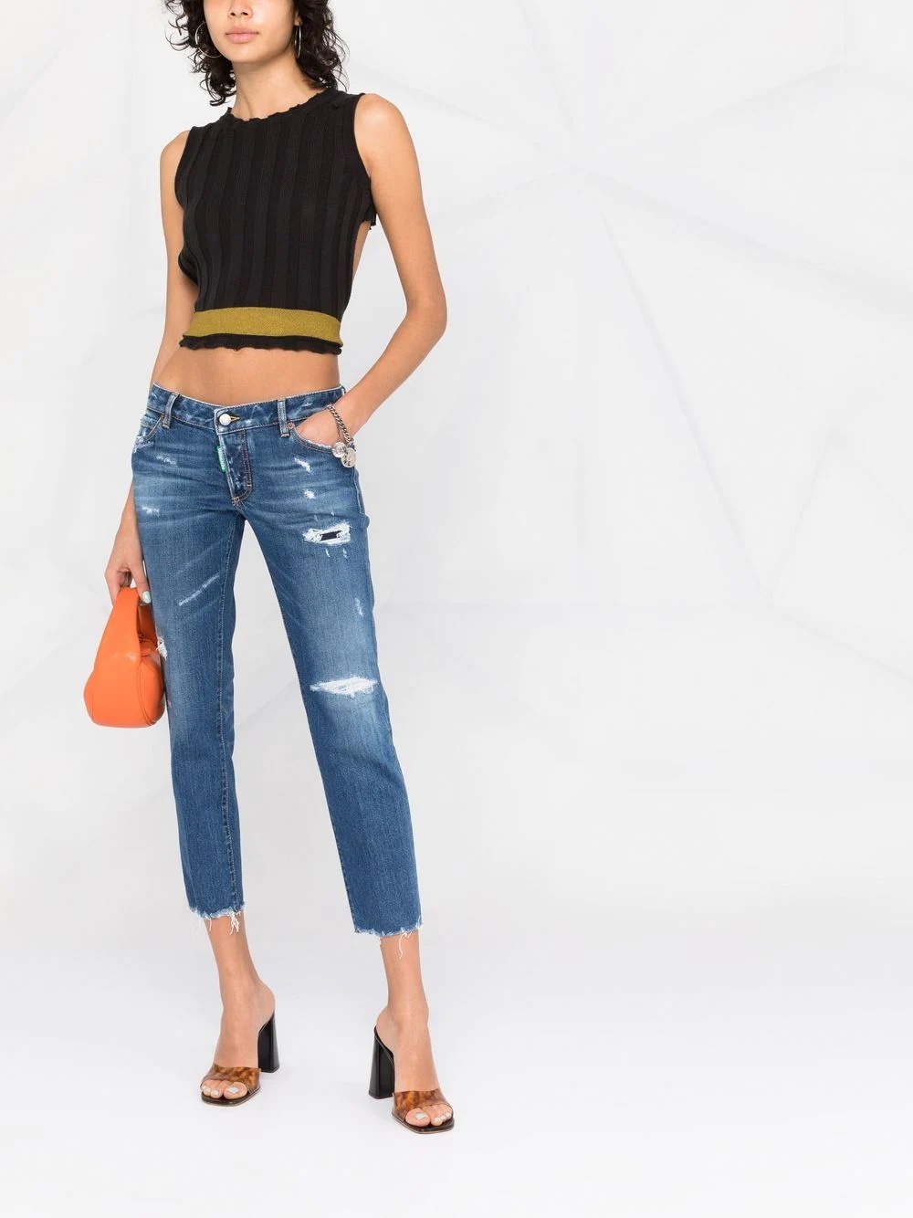 distressed cropped jeans - 2