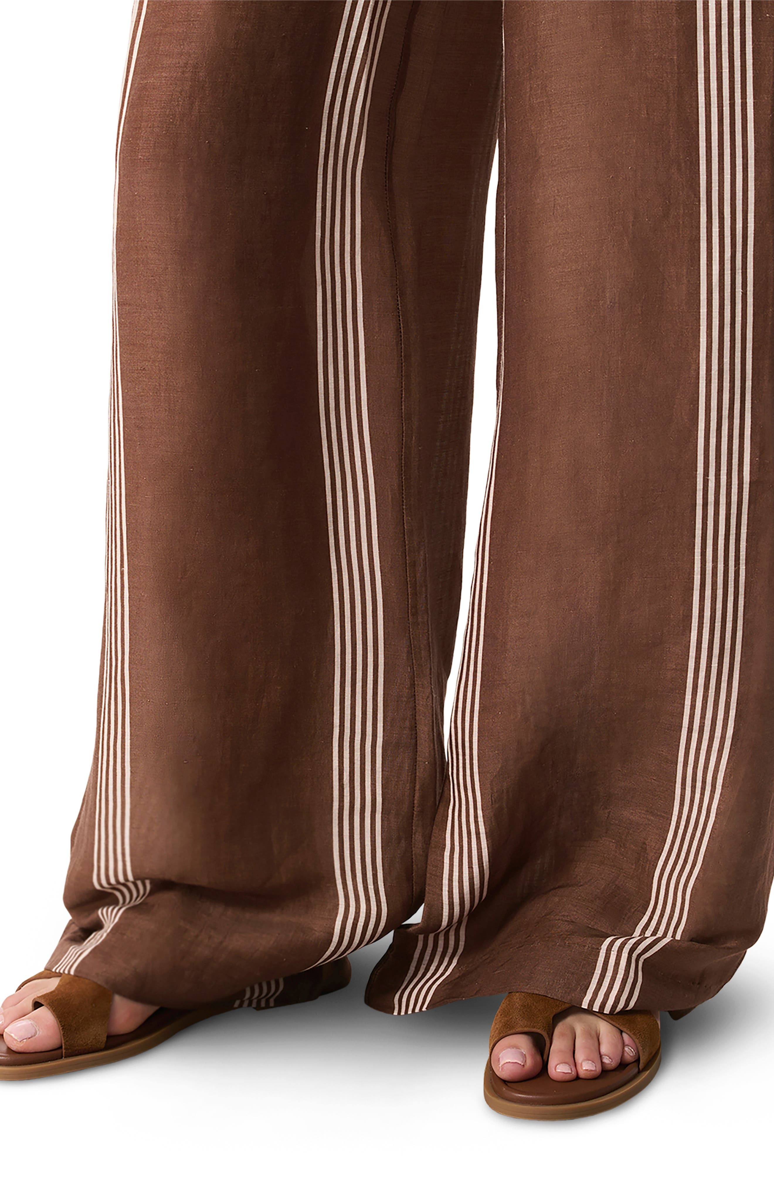 rag & bone Olivia Stripe Linen & Silk Pants in Brown Stripe at Nordstrom - 4