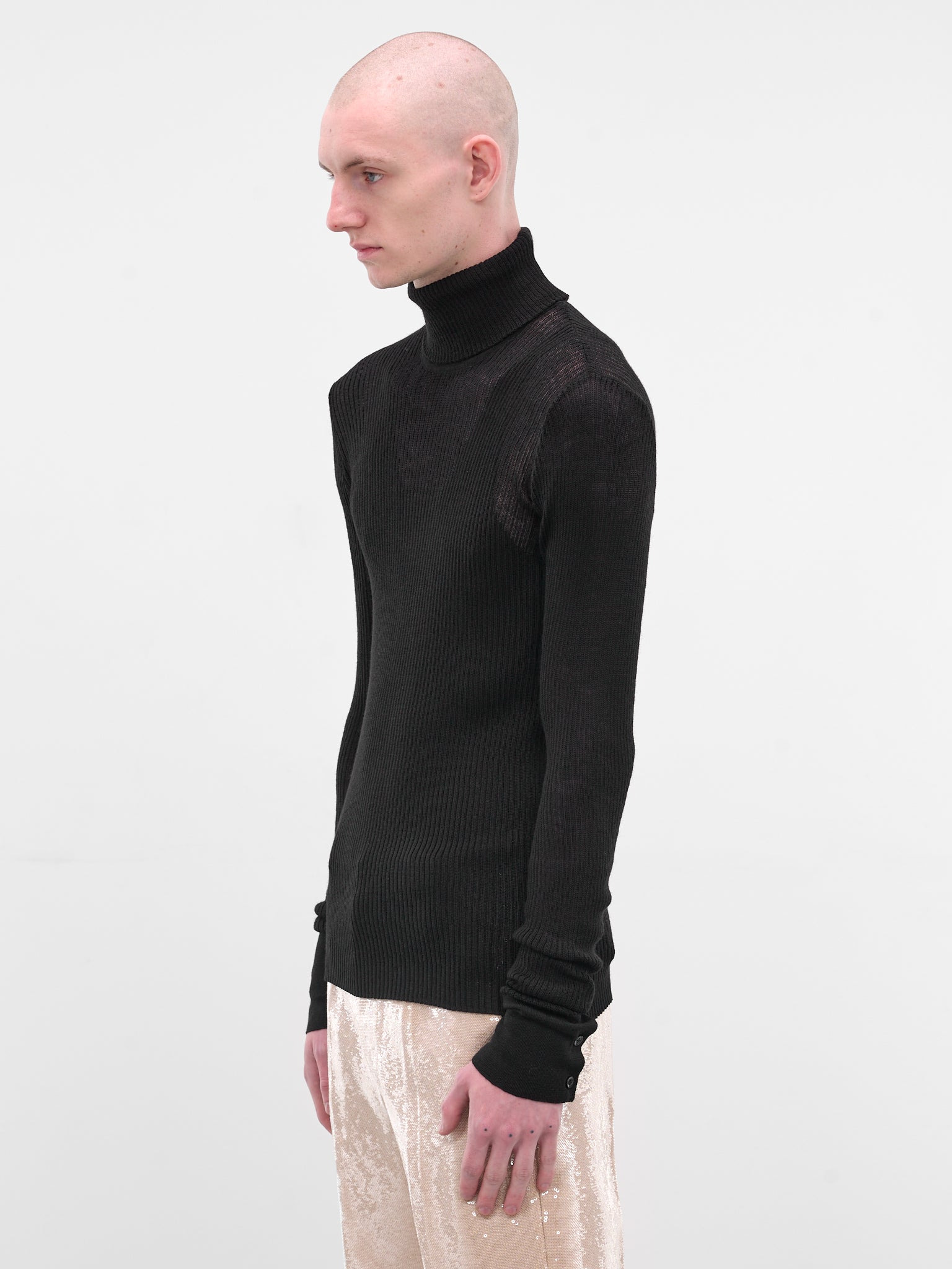 Black Rib-Knit Turleneck Sweater - 2