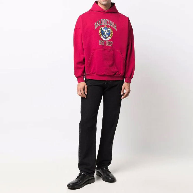 Balenciaga Est. 1917 College Logo Print Hoodie Wide Fit 'Red' 675003TLV906163 - 2