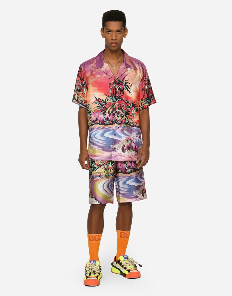 Silk twill jogging shorts with Hawaiian print - 5