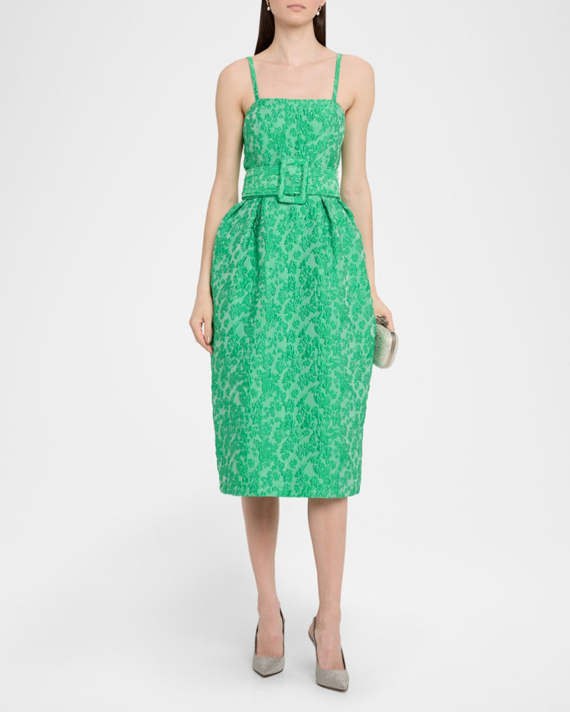 Artichoke Floral Jacquard Midi Dress With Belt 4