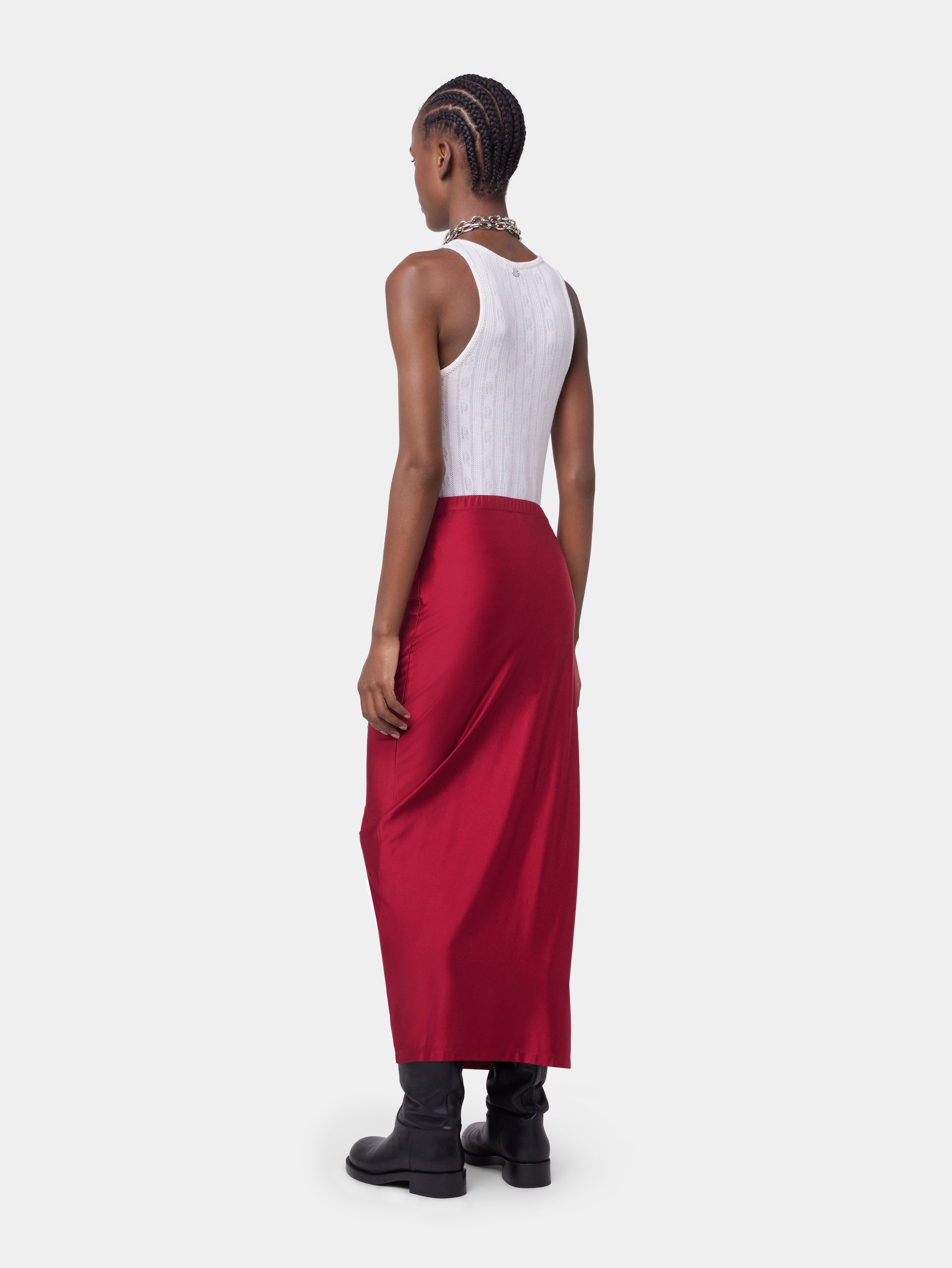 RED LONG DRAPED SKIRT IN JERSEY - 4