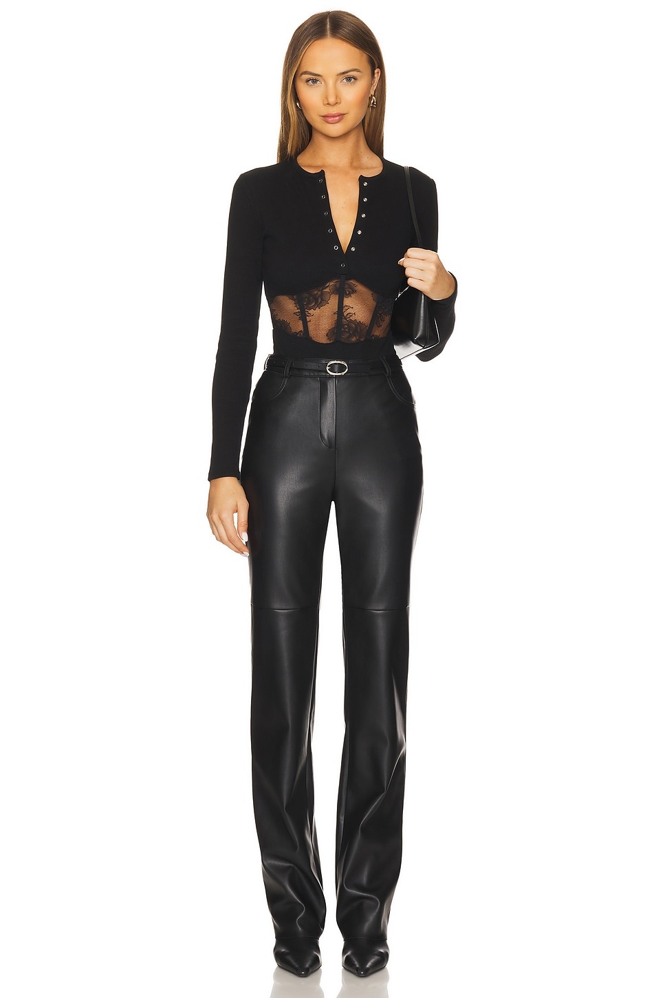 Rib And Bouquet Lace Underbust Bodysuit - 5