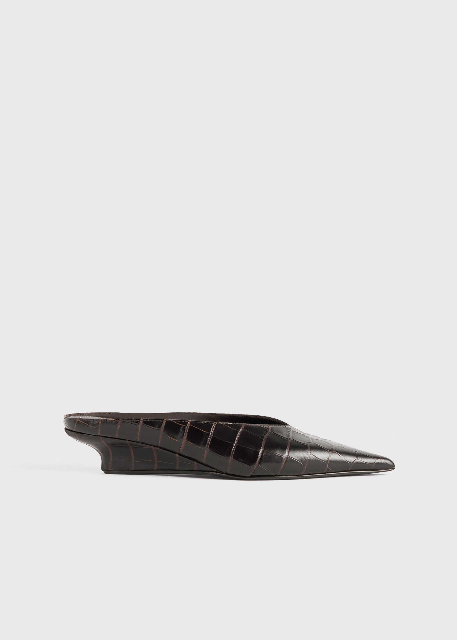 Sharp croco-embossed wedge mules dark brown - 8