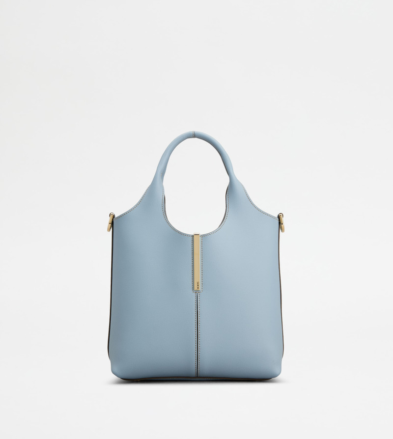 TOTE SHOPPING BAG IN LEATHER MINI - LIGHT BLUE 1