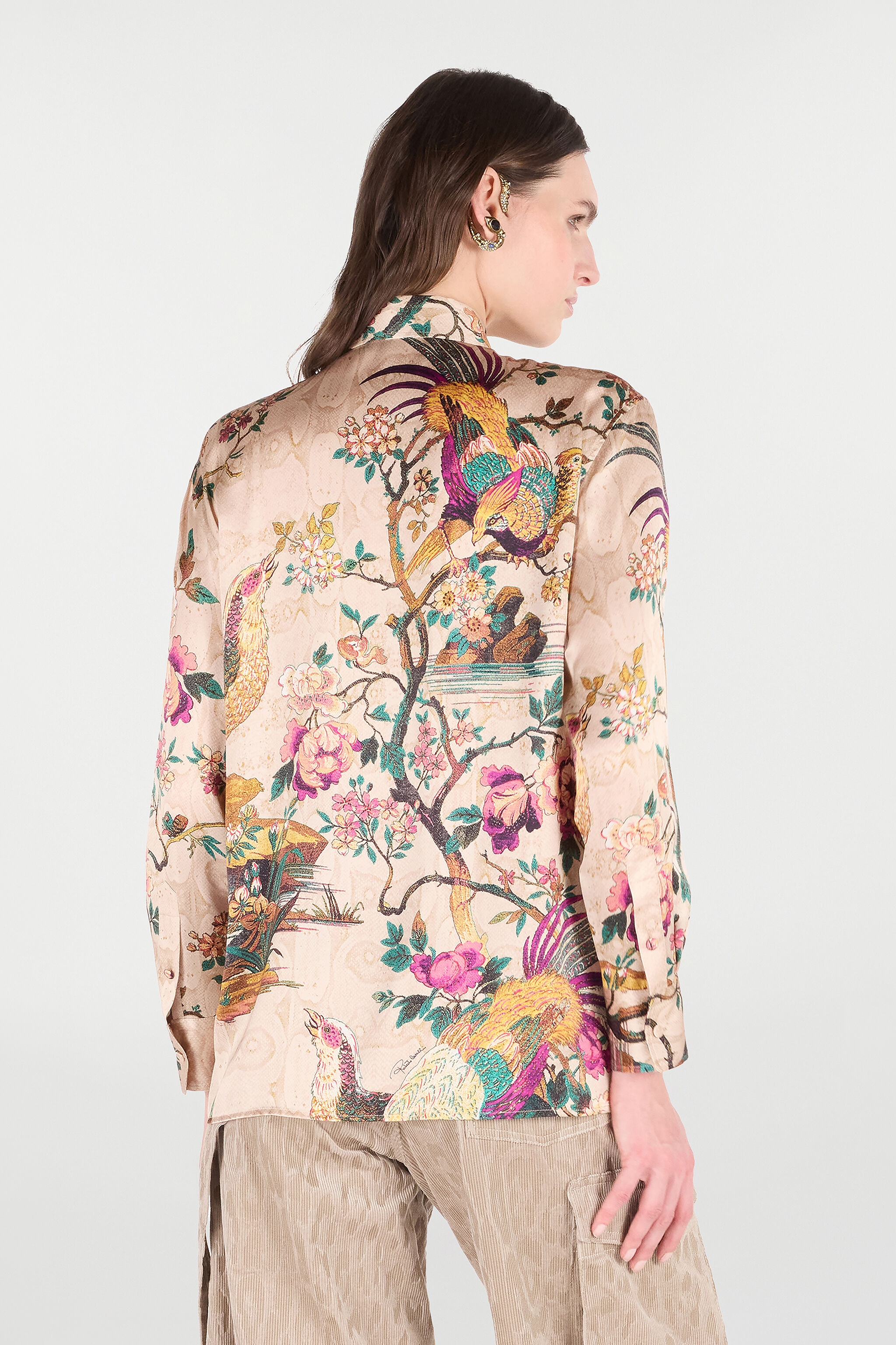 Silk Shirt with Floral and Pheasant Print - 4