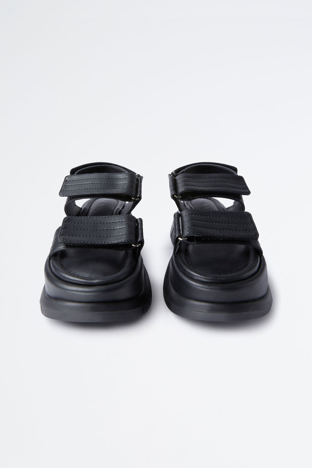 BLACK LEATHER PLATFORM SANDALS - 2