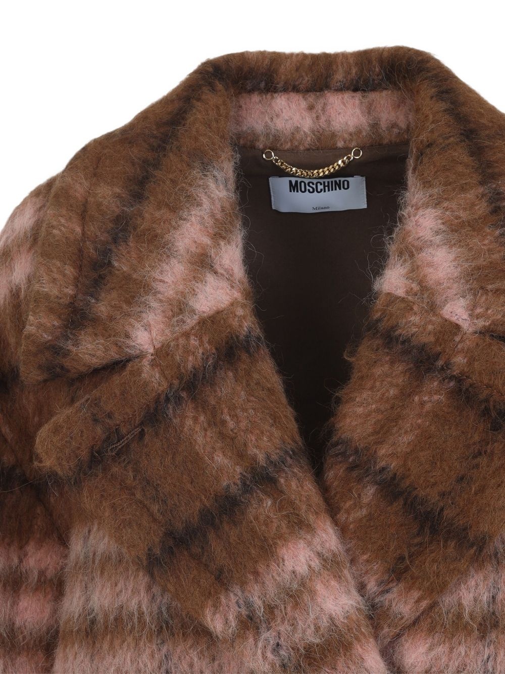 checked-pattern double-breasted coat - 4