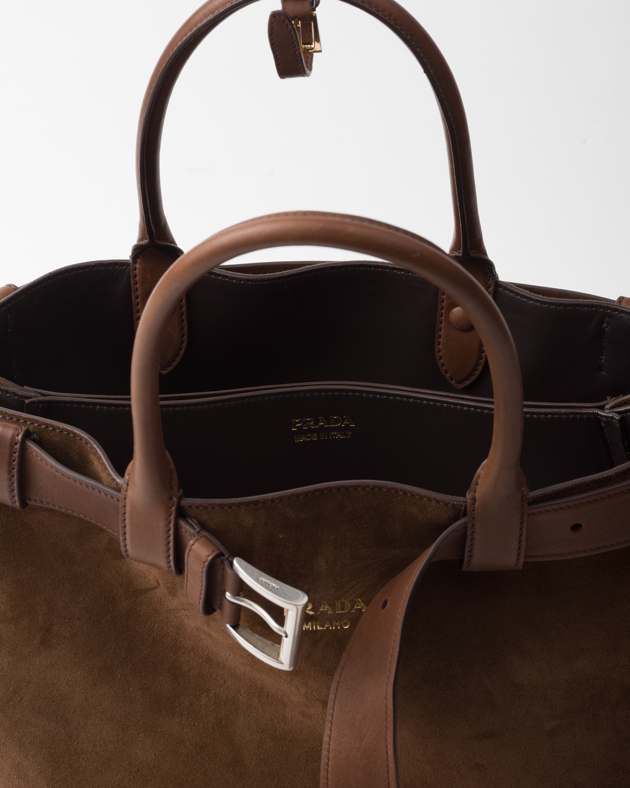 Large Prada Buckle suede bag with belt - 4