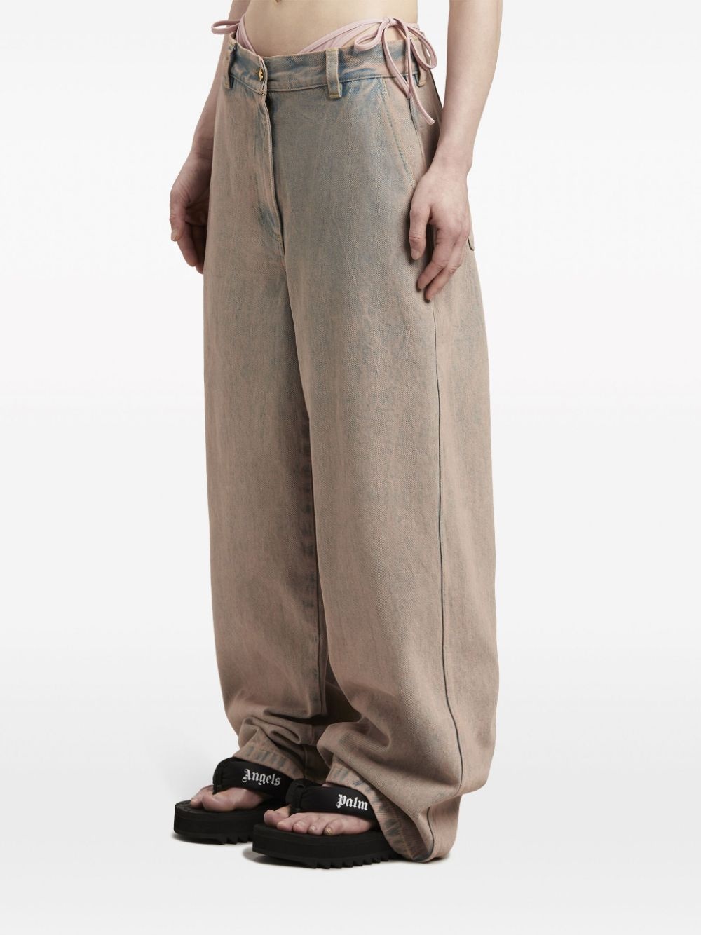 overdyed logo-embroidered wide-leg jeans - 4