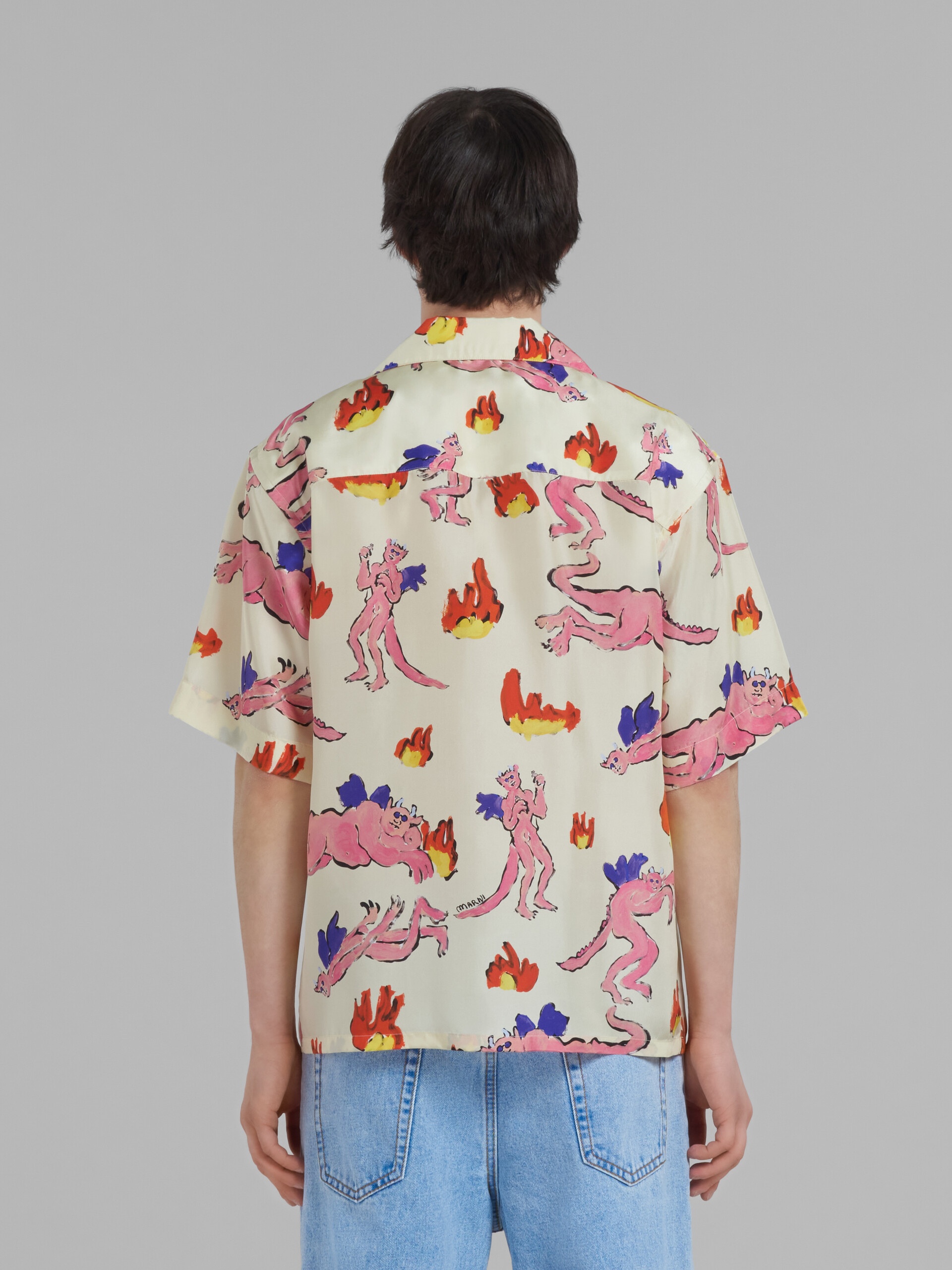 PRINTED IVORY RAMIÉ BOWLING SHIRT - 3
