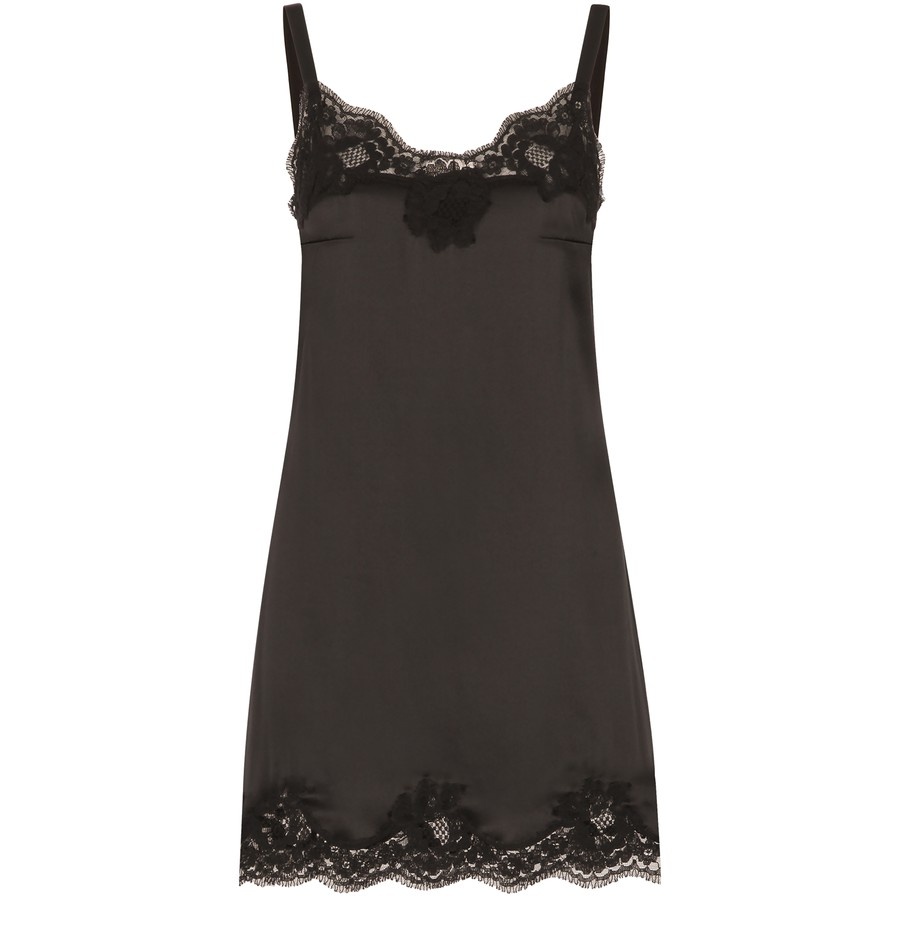 Satin lingerie-style slip with lace detailing - 1