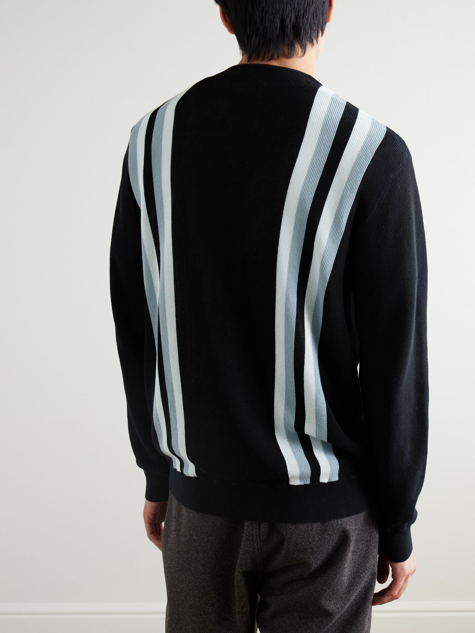 Striped Cotton Cardigan Black - 3
