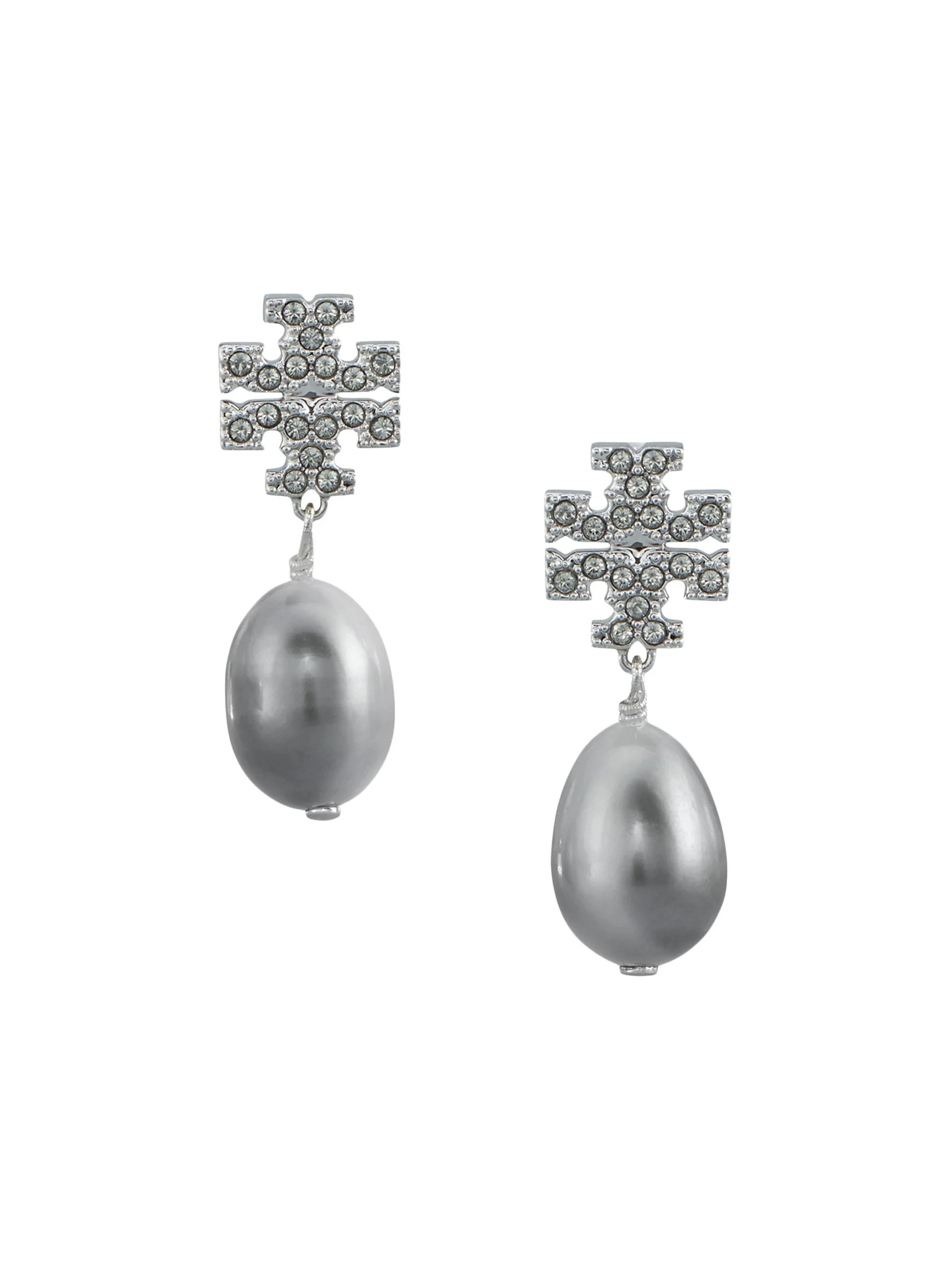 Women's Goldtone, Crystal & Faux-Pearl Logo Drop Earrings - Tory Silver Pearl - 1