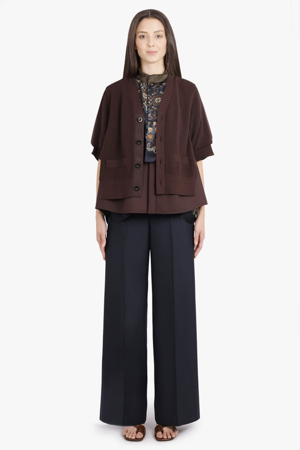 SUITING CONTRAST S/S LAYERED KNIT CARDIGAN | BROWN - 4