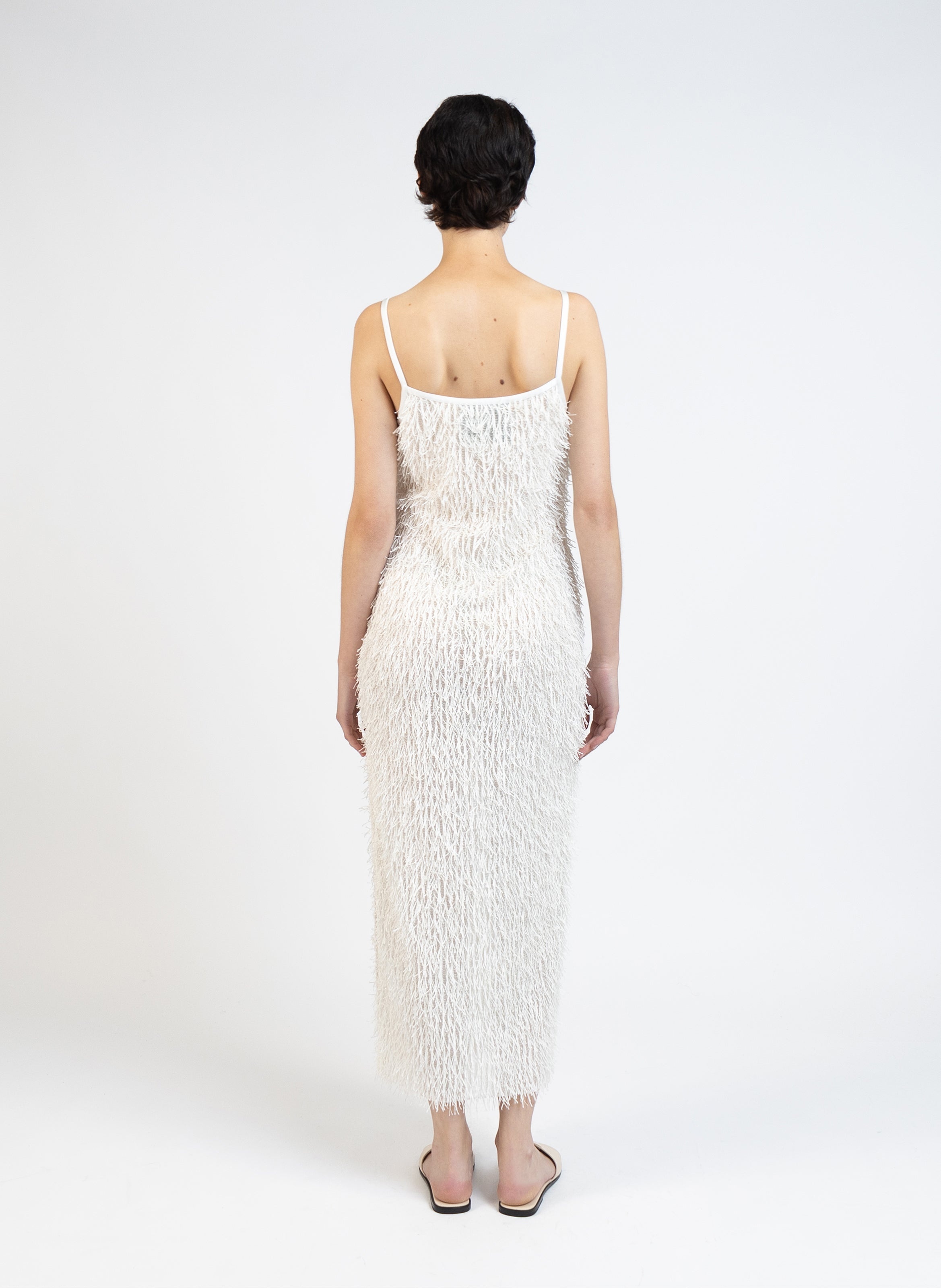 Fluffy Sleeveless Dress/White - 5
