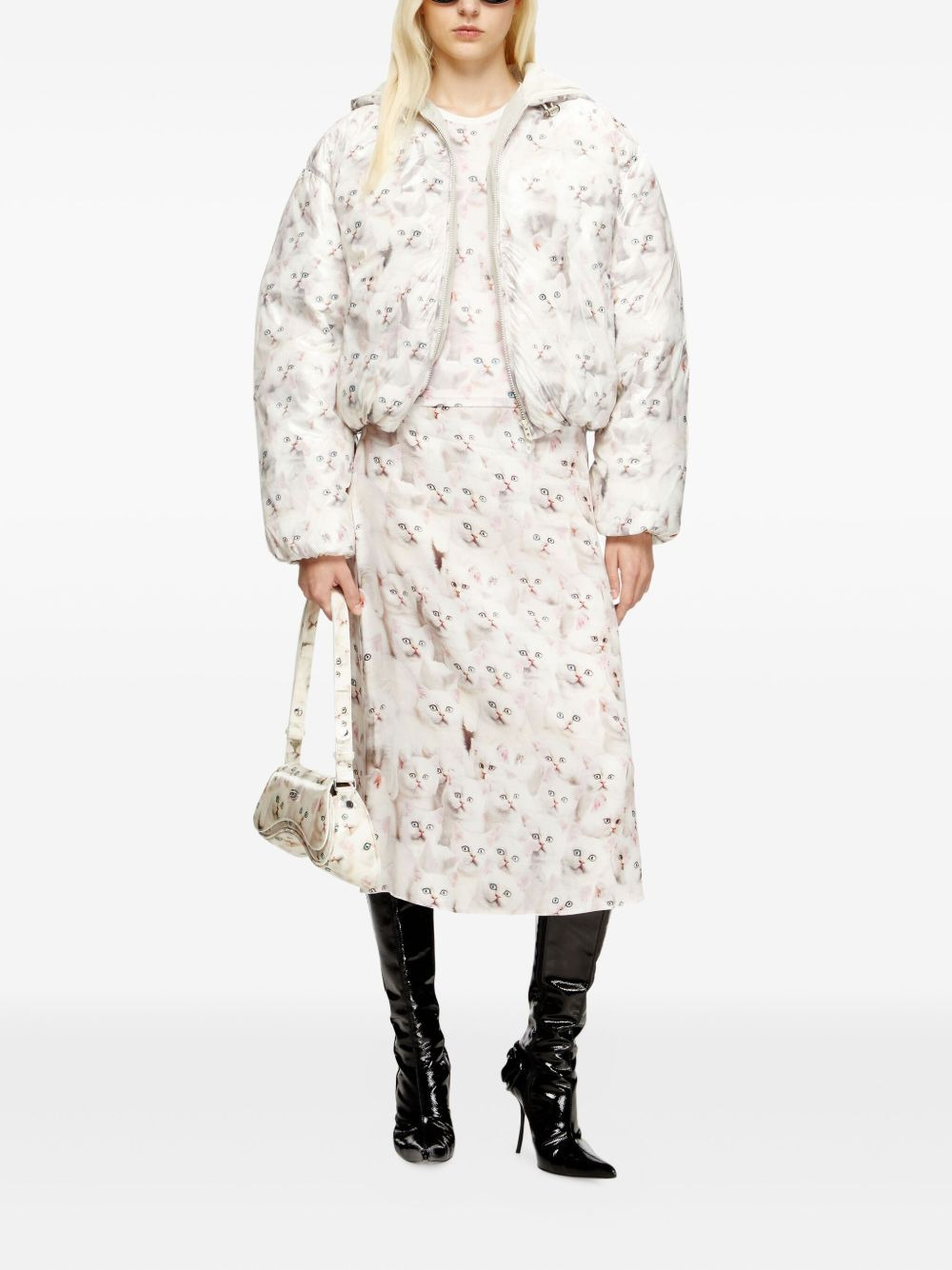 kitten-print hooded puffer jacket - 2