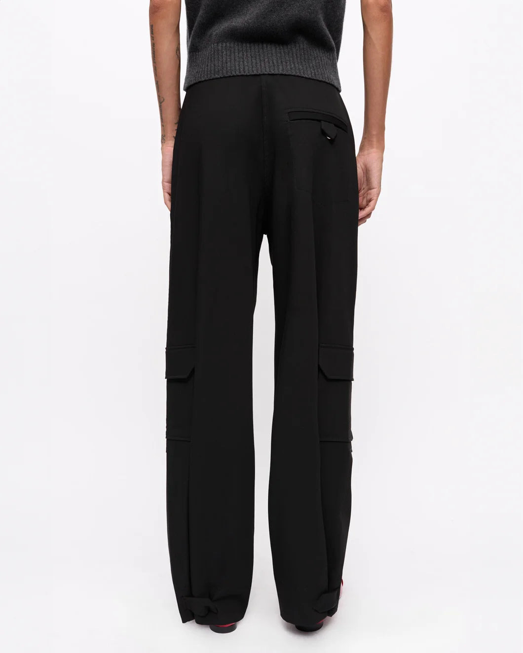 BLACK TWILL SUITING CARGO PANTS - 3