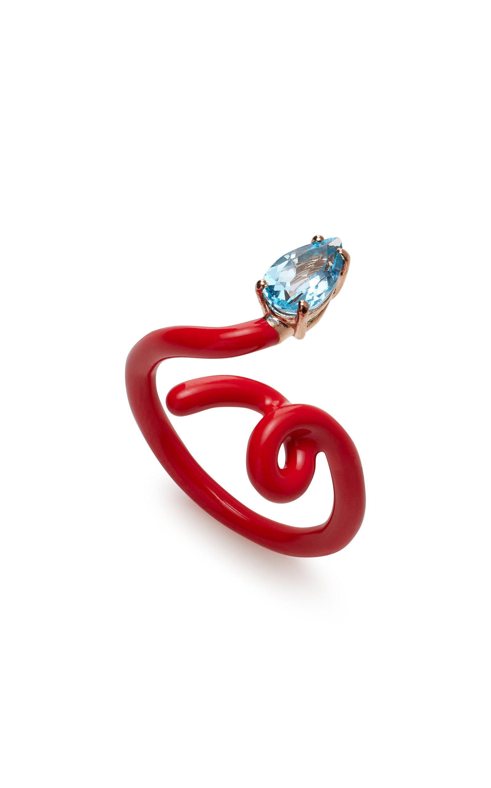 Baby Vine 9K Rose Gold, Topaz, And Enamel Ring red - 3