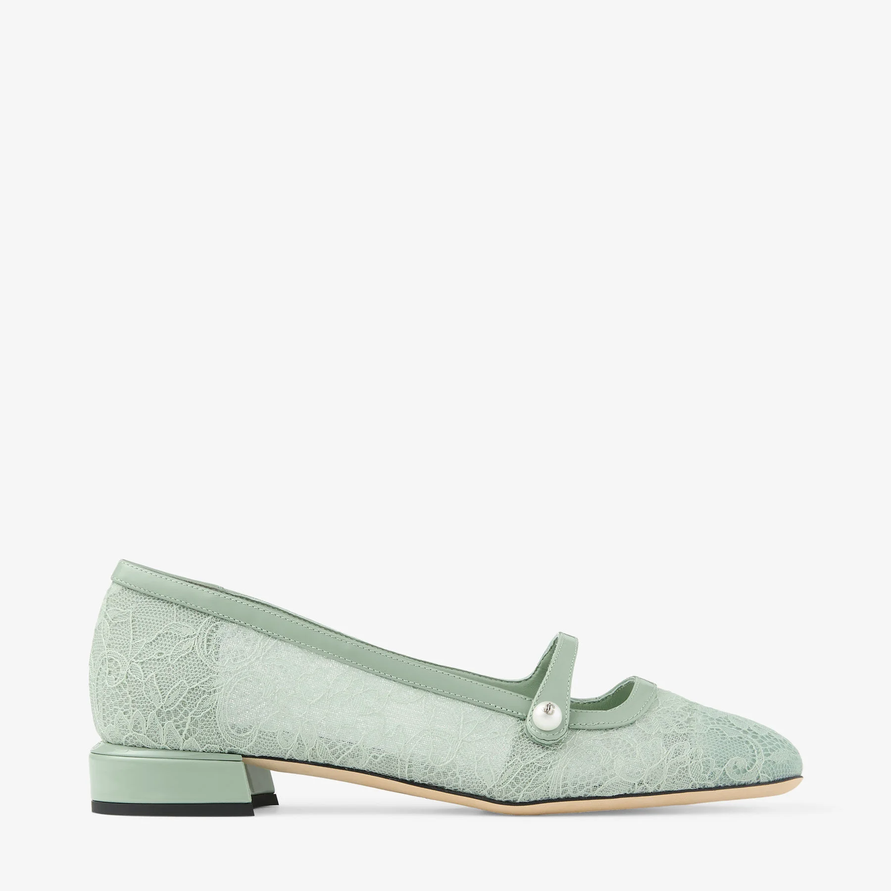 Elisa Ballerina Verde Jimmy Choo Lace and Spazzolato Ballerina Pumps - 1