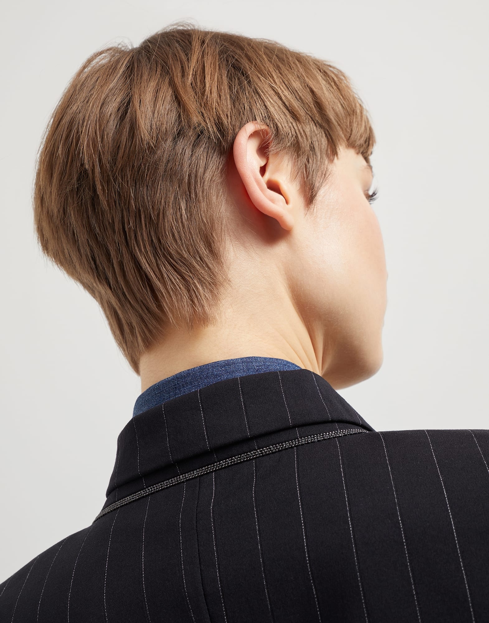 Virgin wool and cotton pinstripe blazer with monili - 3